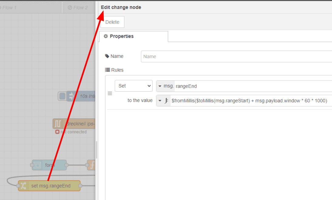 Screenshot of the change node properties tab "Screenshot of the change node properties tab"