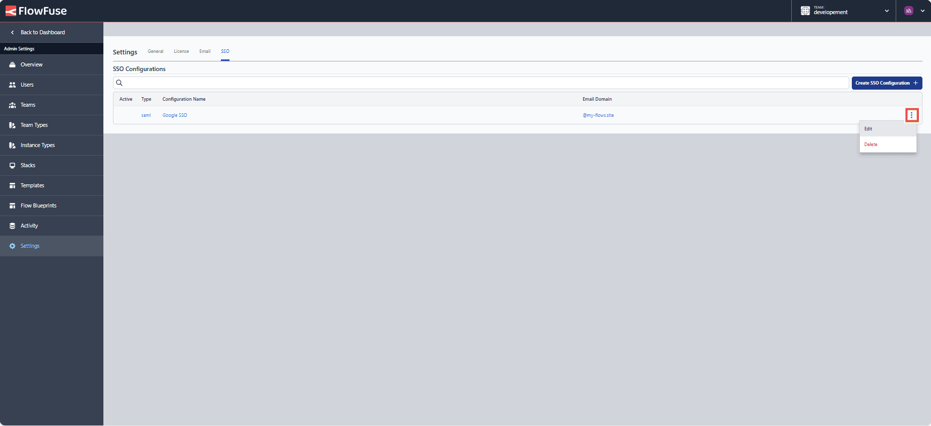 Screenshot showing three dot icons in your self-hosted FlowFuse "Screenshot showing three dot icons in your self-hosted FlowFuse"
