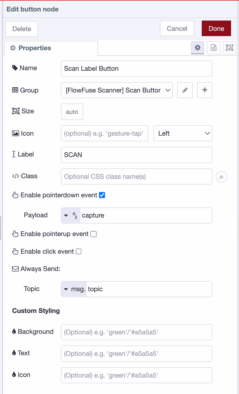Scan Label Button Widget Configuration