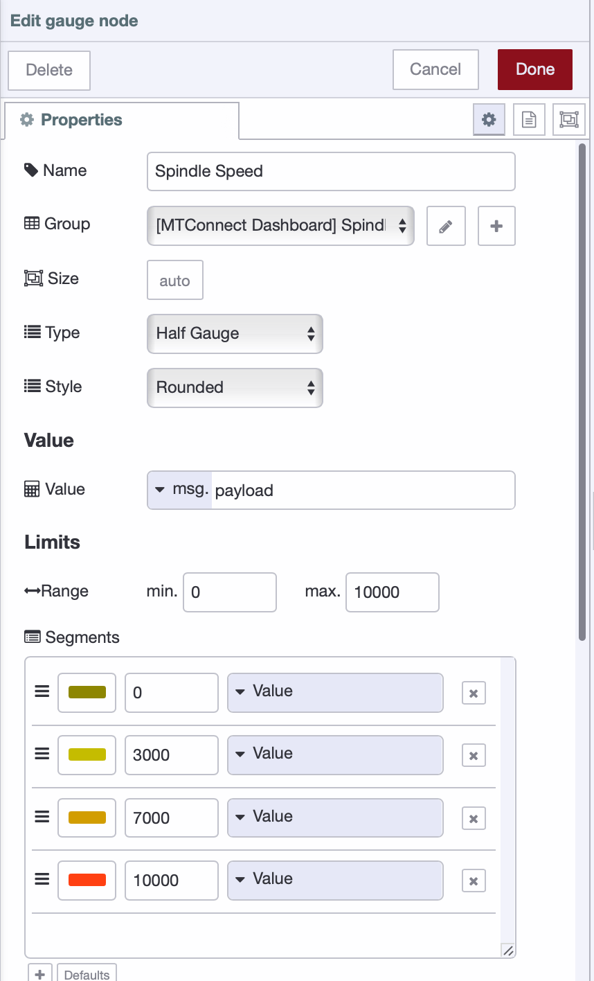Gauge widget configuration settings Gauge widget configuration settings
