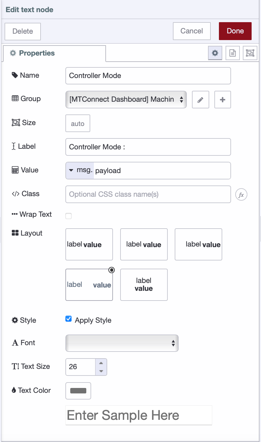 Text widget configuration settings Text widget configuration settings